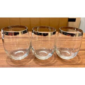 Set of 3 Roly Poly Dorothy Thorpe Silver Banded Cocktail Glasses